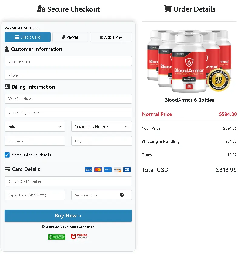 BloodArmor checkout page 